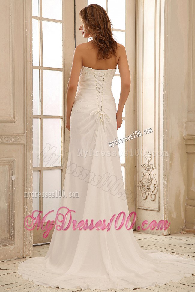 Sweetheart Beading Decorated Wedding Dresses with Hand Made Flowers