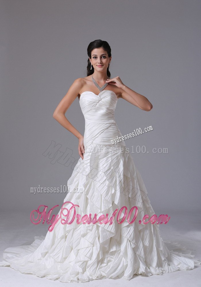 Sweetheart and Ruched Bodice for Court Train Ruffled Wedding Bridal Dresses