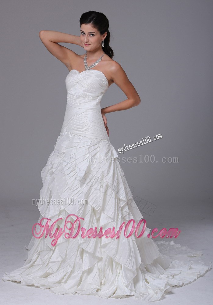 Sweetheart and Ruched Bodice for Court Train Ruffled Wedding Bridal Dresses