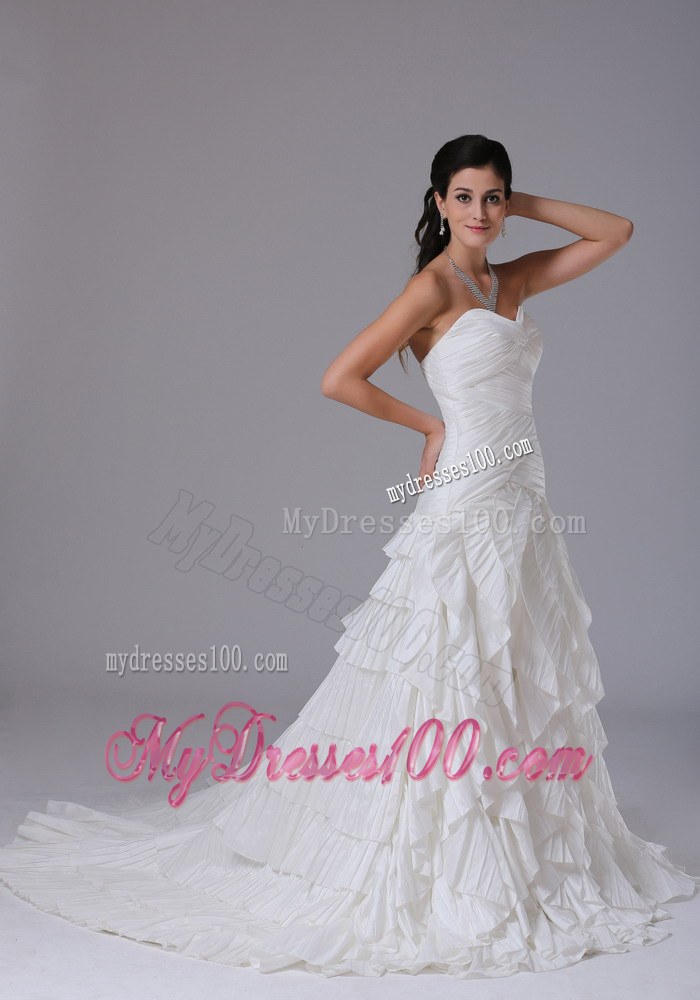 Sweetheart and Ruched Bodice for Court Train Ruffled Wedding Bridal Dresses