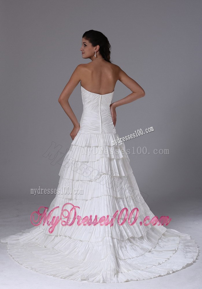 Sweetheart and Ruched Bodice for Court Train Ruffled Wedding Bridal Dresses