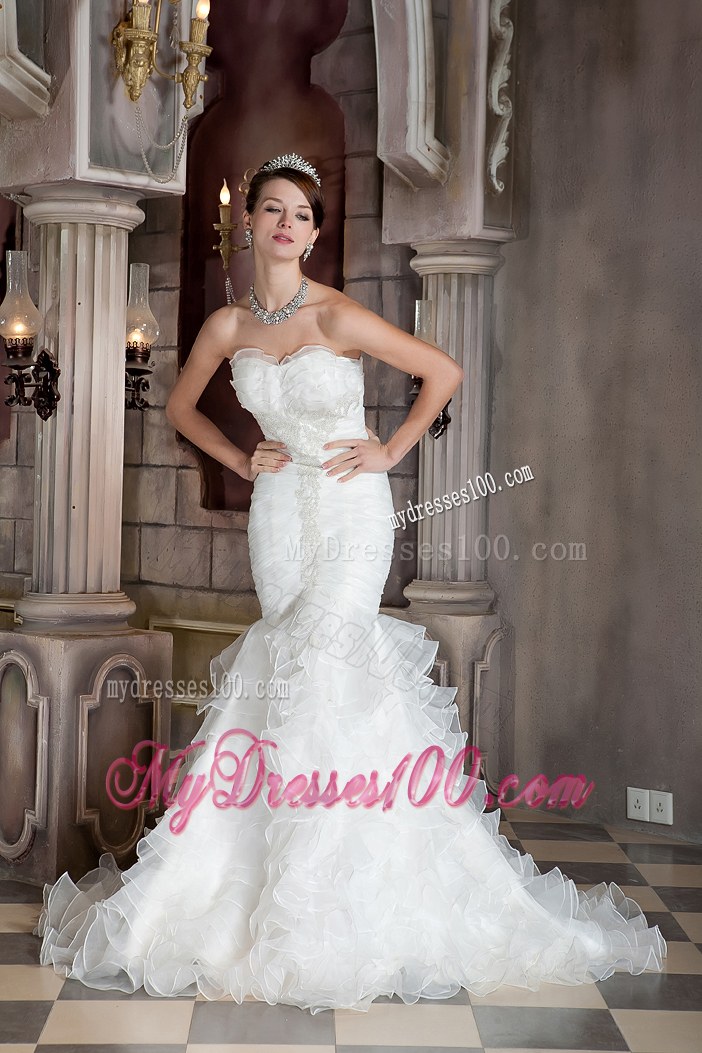 Ruching and Appliques Mermaid Dresses for Wedding with Ruffled Layers