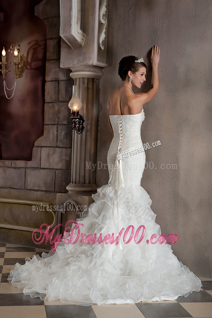 Ruching and Appliques Mermaid Dresses for Wedding with Ruffled Layers