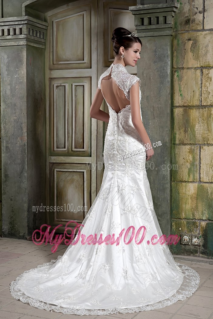 Back Out Dresses for Brides with Diamonds Appliques and Lace Flowers