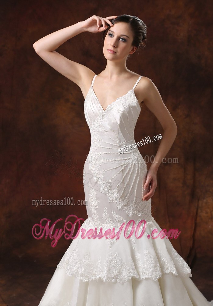 Spaghetti Straps for Mermaid Layered Bridal Dresses for Wedding with Appliques