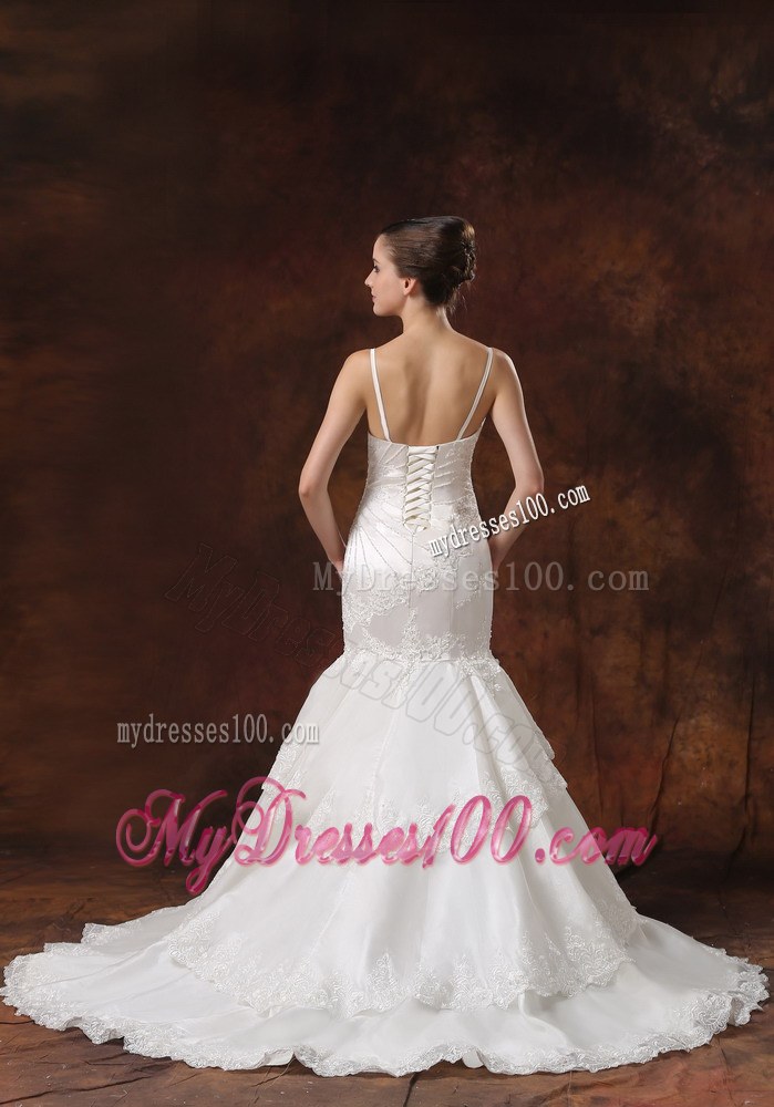 Spaghetti Straps for Mermaid Layered Bridal Dresses for Wedding with Appliques