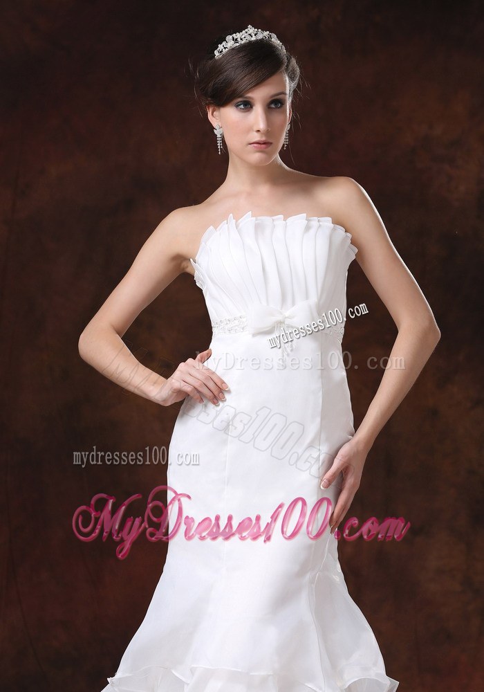 Mermaid Brush Train Wedding Bridal Dresses with Ruche and Ruffled Layers