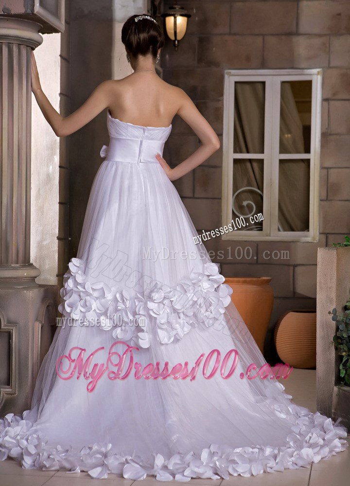 Sweetheart Handle Flowers Court Train Wedding Dress with Bowknot