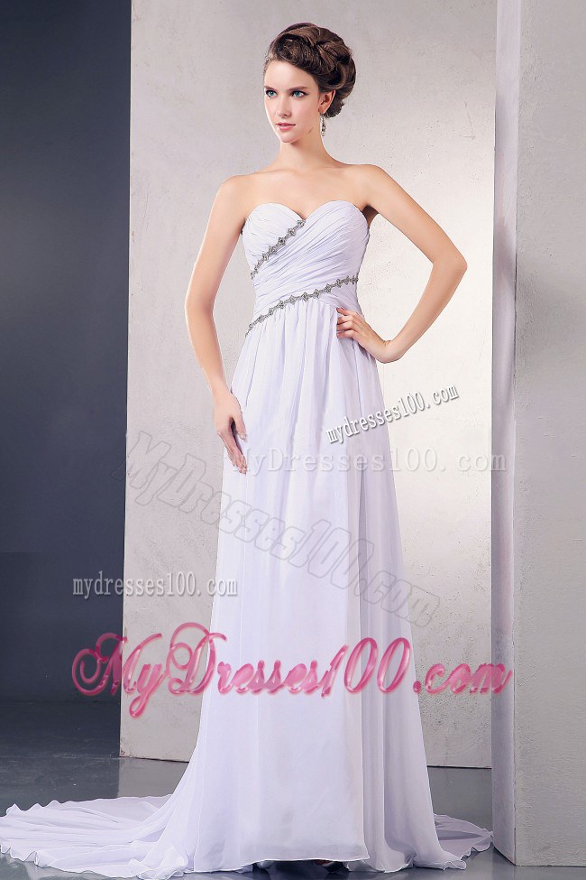 Strapless Sweetheart Court Train Bridal Dress with Appliques and Ruching