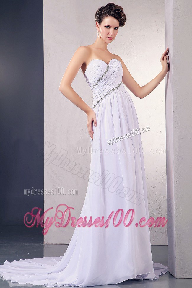 Strapless Sweetheart Court Train Bridal Dress with Appliques and Ruching