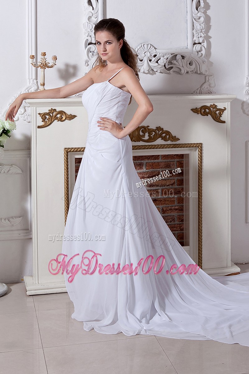 High-class Column Watteau Train One Shoulder White Dress for Brides