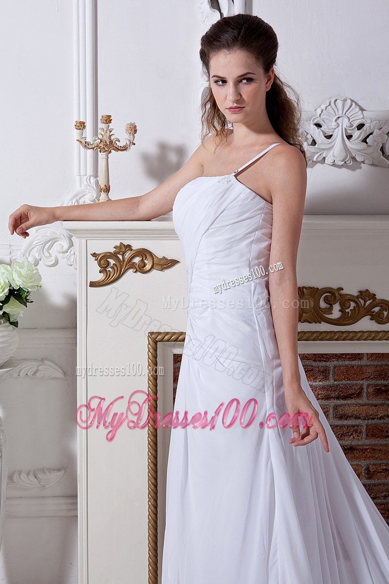 High-class Column Watteau Train One Shoulder White Dress for Brides
