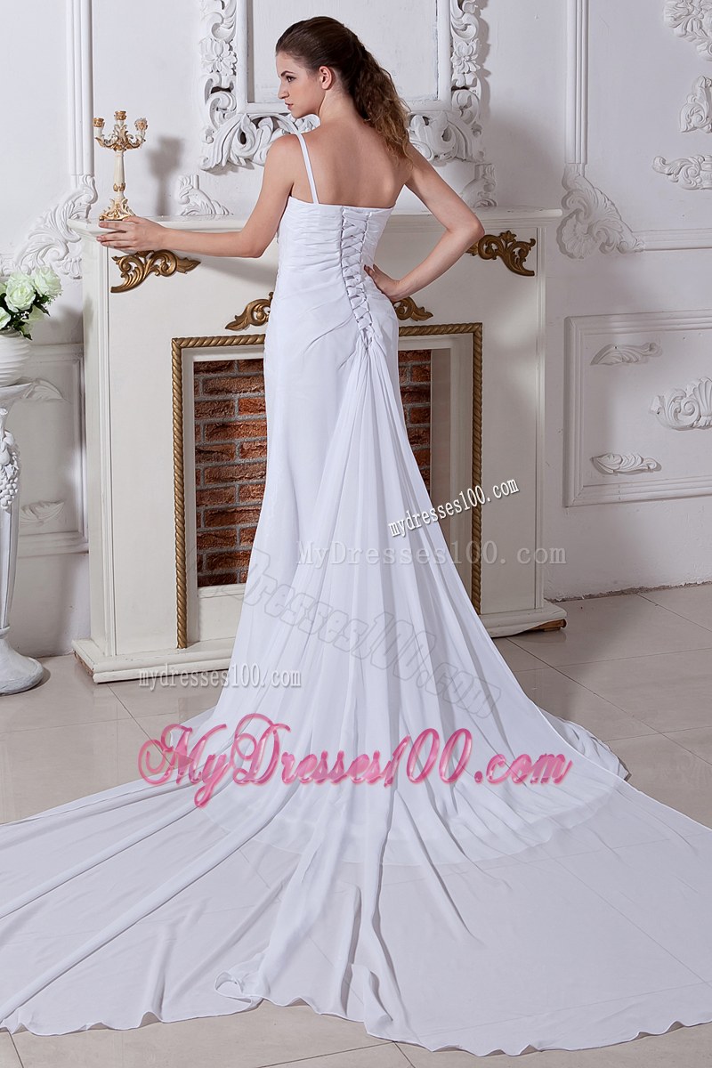 High-class Column Watteau Train One Shoulder White Dress for Brides