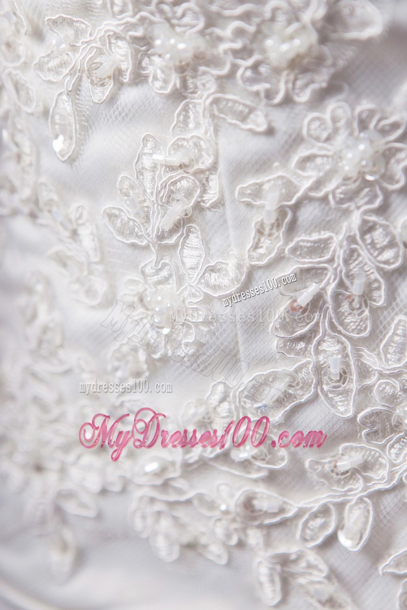 Pretty Brand New Strapless Court Train Lace White Dress for Wedding