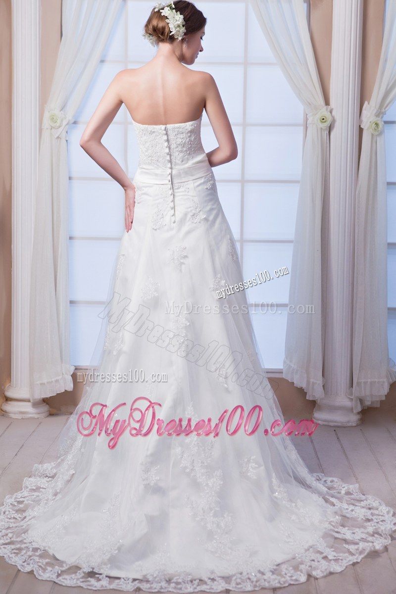Pretty Brand New Strapless Court Train Lace White Dress for Wedding