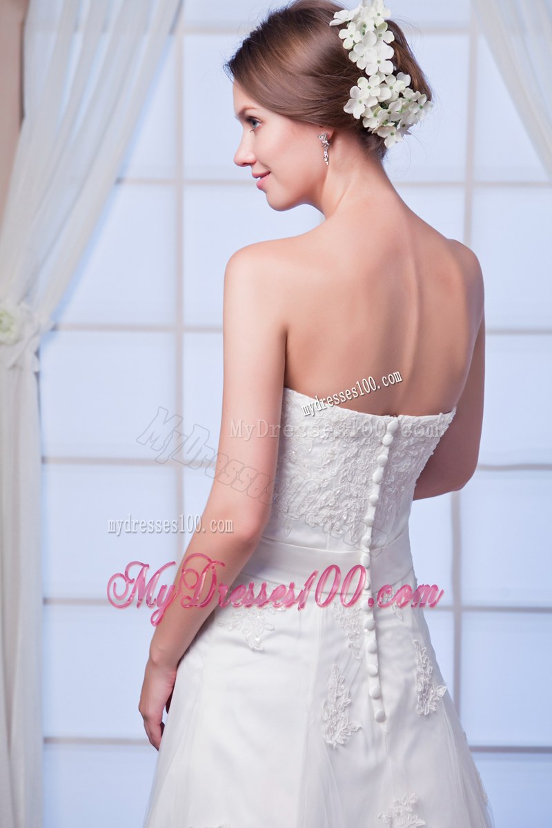 Pretty Brand New Strapless Court Train Lace White Dress for Wedding