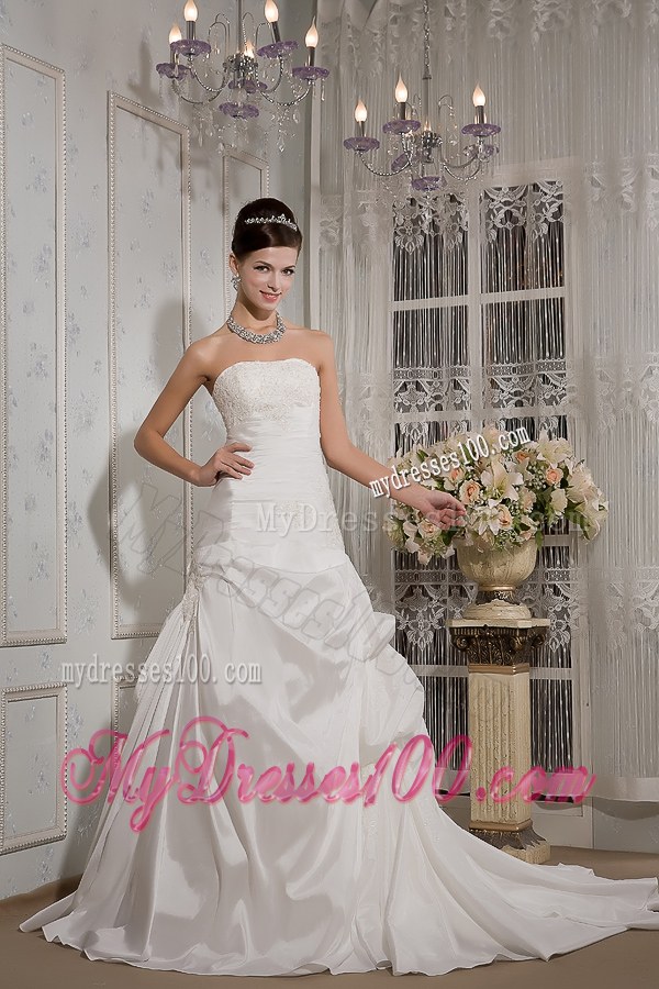 Appliques with Diamonds Decorated Court Train Dresses for Wedding