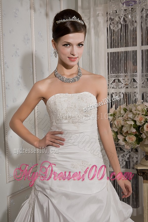 Appliques with Diamonds Decorated Court Train Dresses for Wedding
