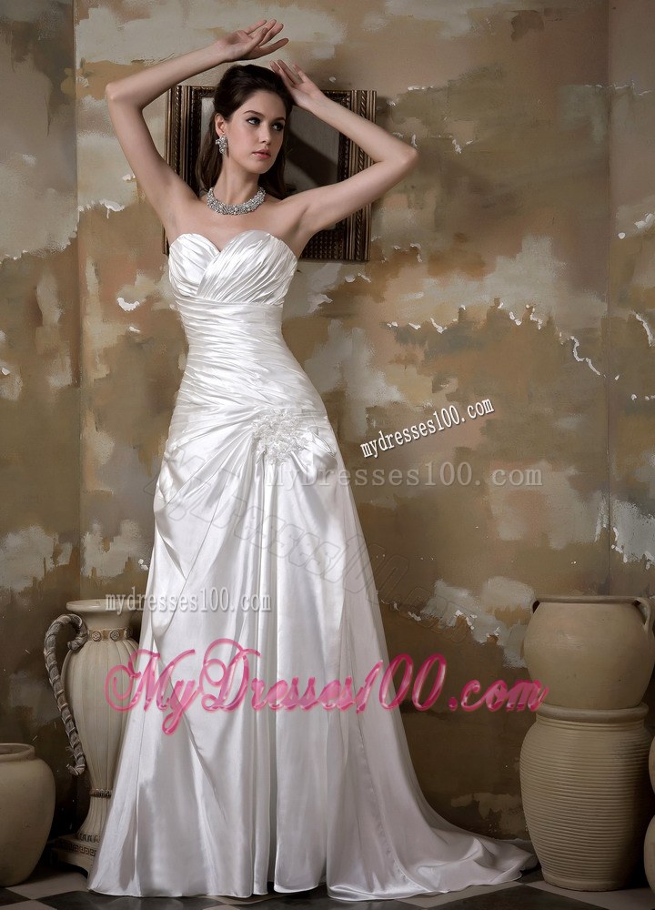 Beautiful Sweetheart Ruche White Bridal Dress Court Train Pick-ups