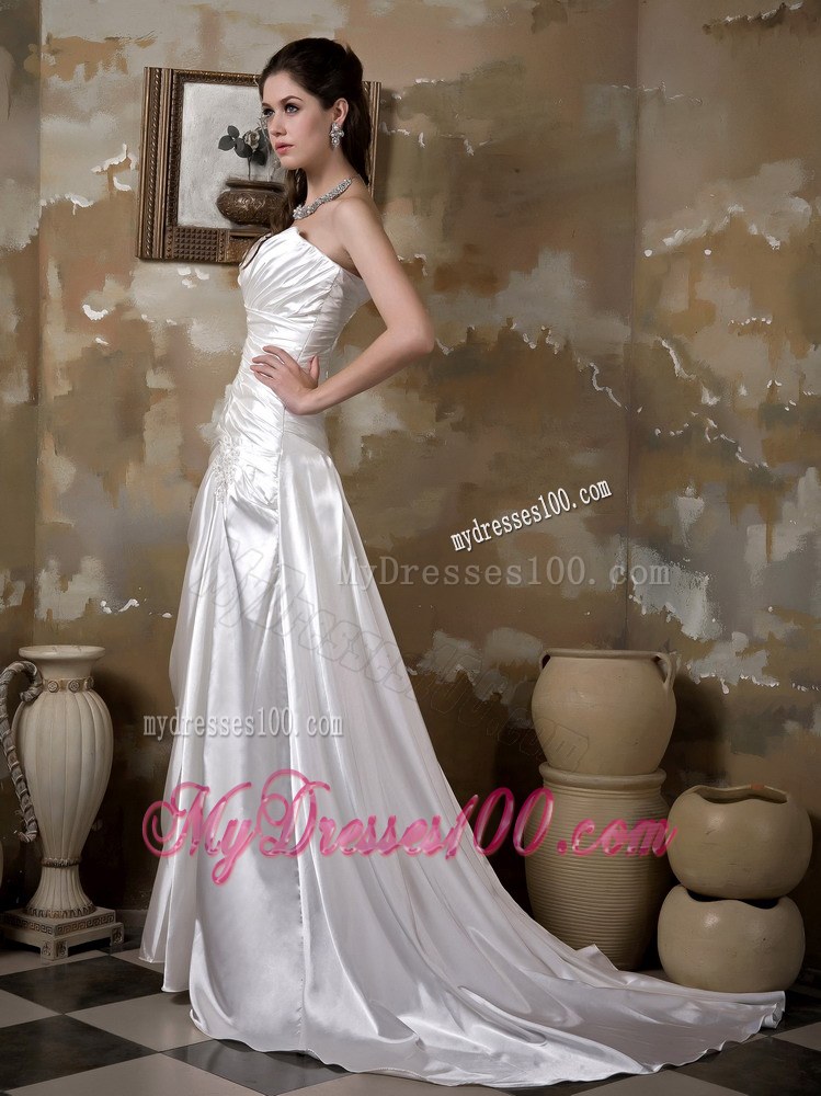 Beautiful Sweetheart Ruche White Bridal Dress Court Train Pick-ups