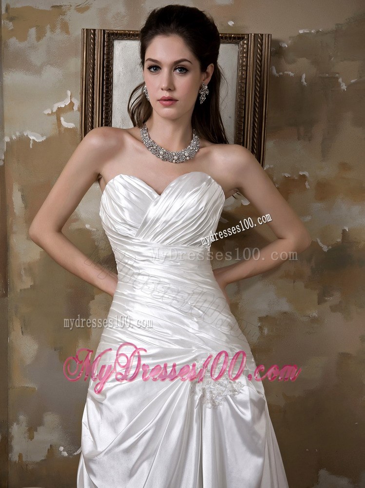 Beautiful Sweetheart Ruche White Bridal Dress Court Train Pick-ups