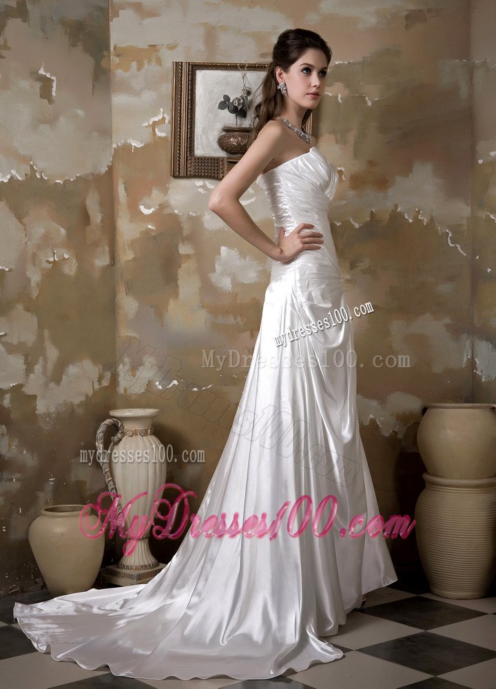 Beautiful Sweetheart Ruche White Bridal Dress Court Train Pick-ups