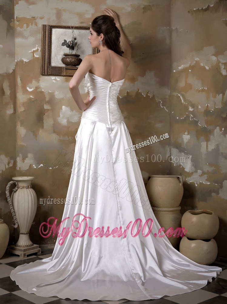 Beautiful Sweetheart Ruche White Bridal Dress Court Train Pick-ups