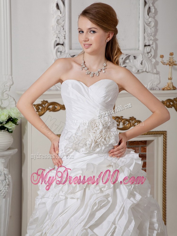 Hand-Made Flowers Accent on Court Train A-line Wedding Dresses