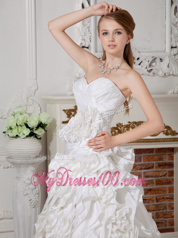 Hand-Made Flowers Accent on Court Train A-line Wedding Dresses