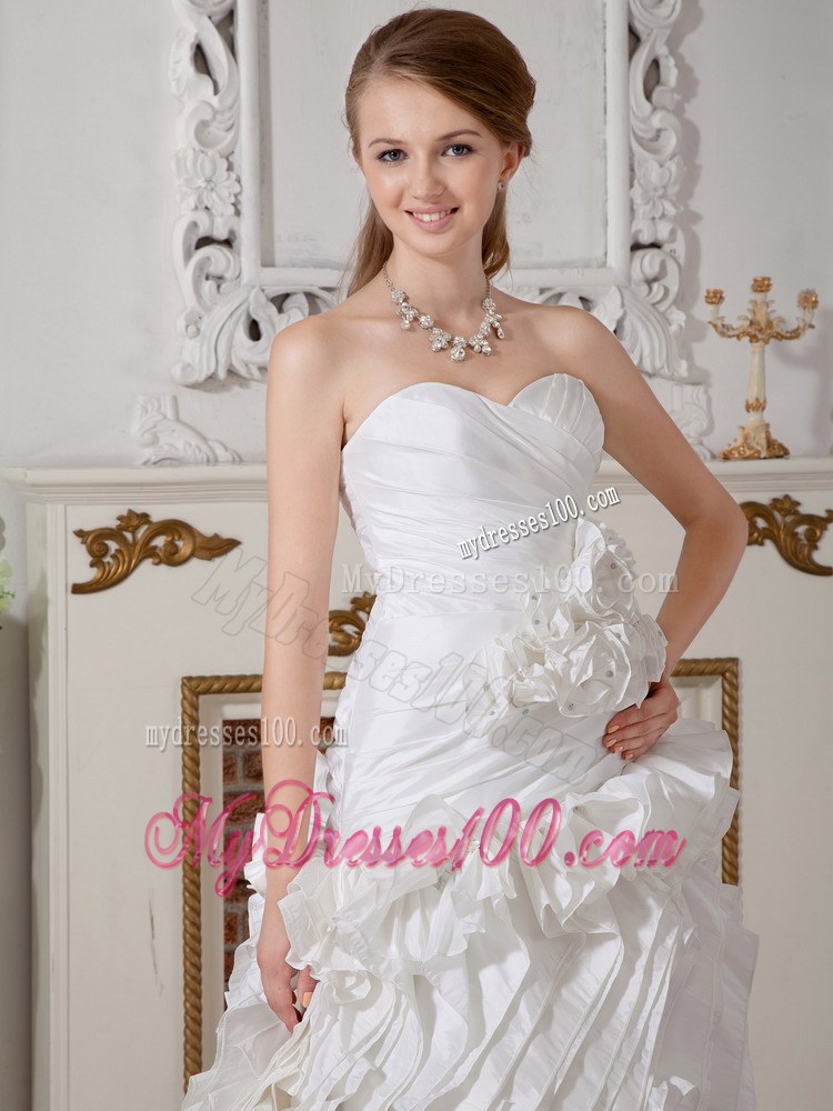 Hand-Made Flowers Accent on Court Train A-line Wedding Dresses