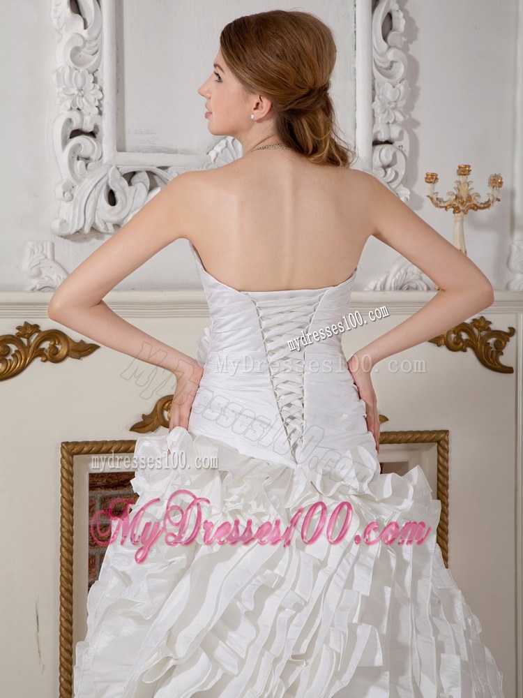 Hand-Made Flowers Accent on Court Train A-line Wedding Dresses