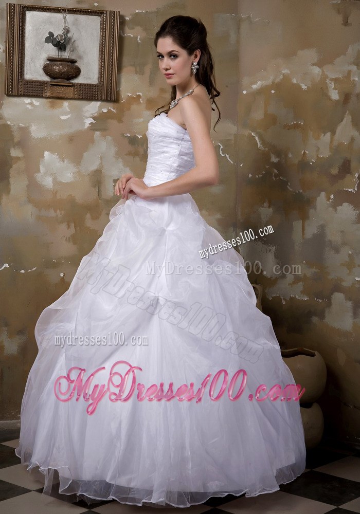 Pick-ups Floor Length Zipper Up Back White Bridal Dress in Style