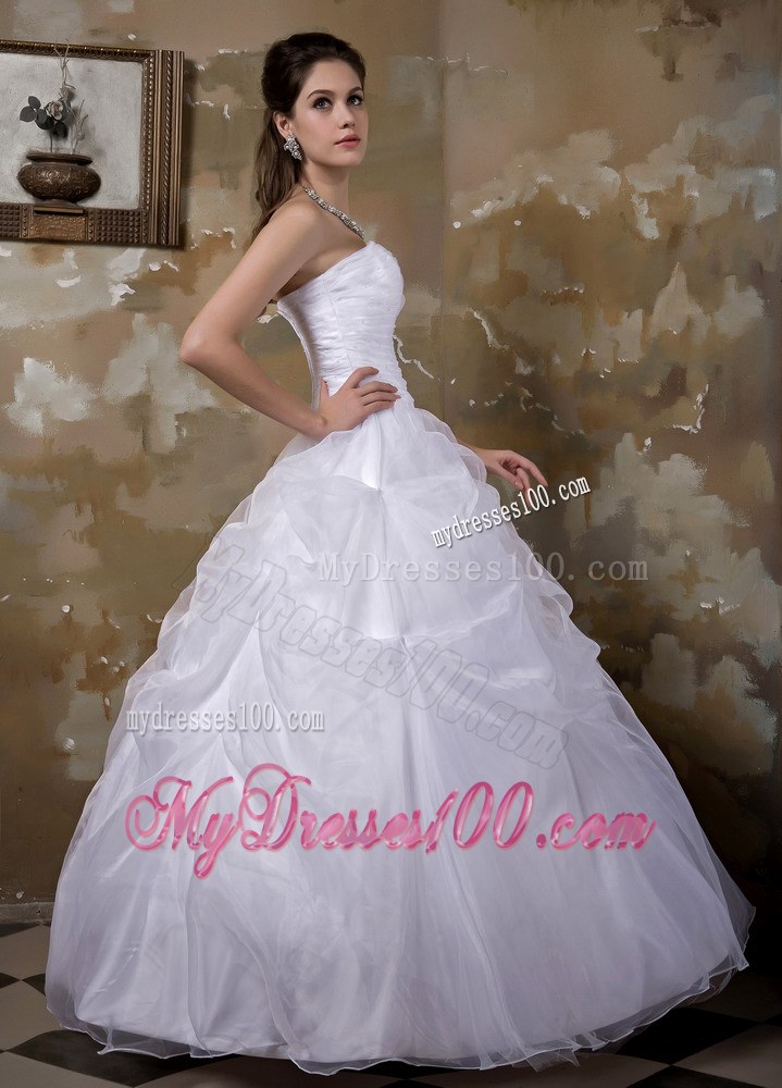 Pick-ups Floor Length Zipper Up Back White Bridal Dress in Style