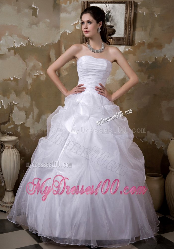 Pick-ups Floor Length Zipper Up Back White Bridal Dress in Style