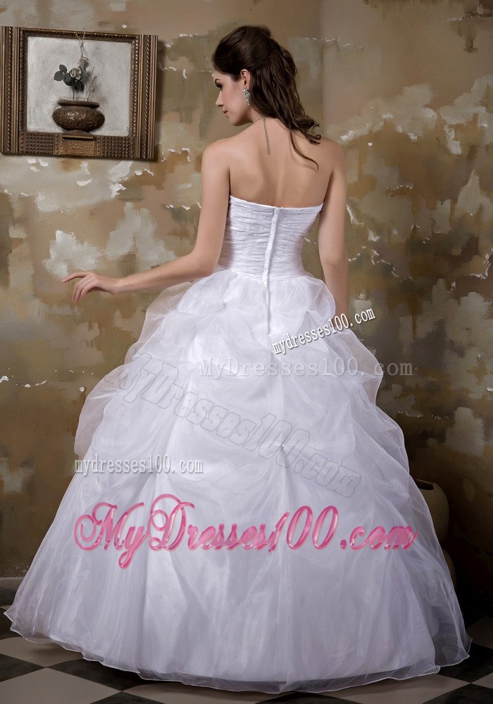Pick-ups Floor Length Zipper Up Back White Bridal Dress in Style