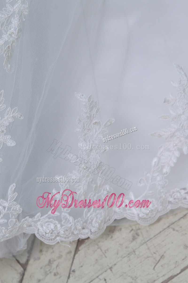 Straps Mermaid Brush Train Wedding Dresses with Lace Flowers Hemline