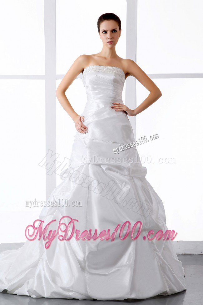 Beaded Bodice for Ruche and Pick-ups Decorate Court Train Wedding Dress