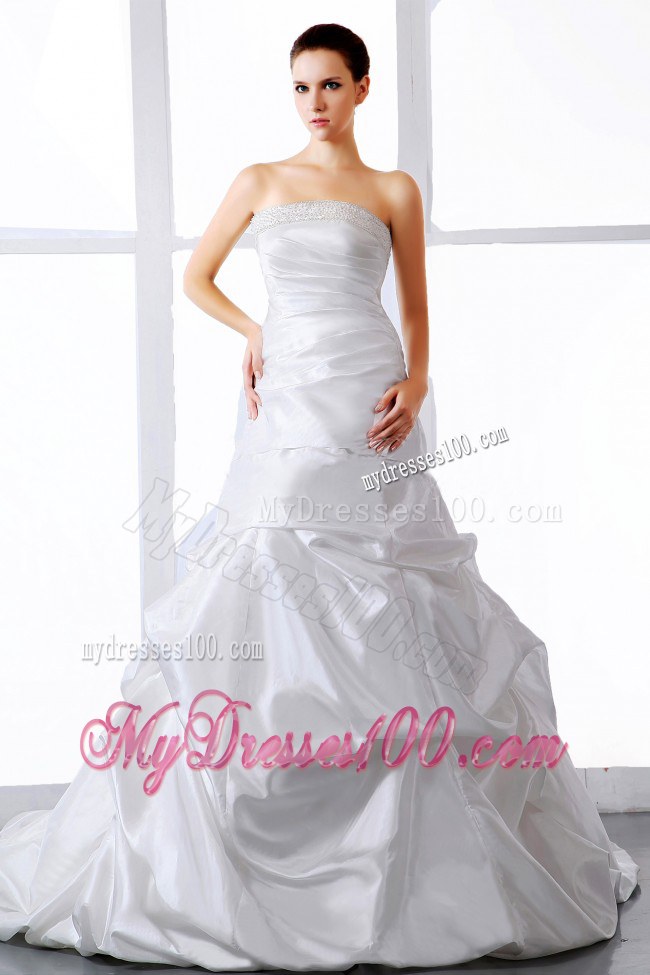 Beaded Bodice for Ruche and Pick-ups Decorate Court Train Wedding Dress