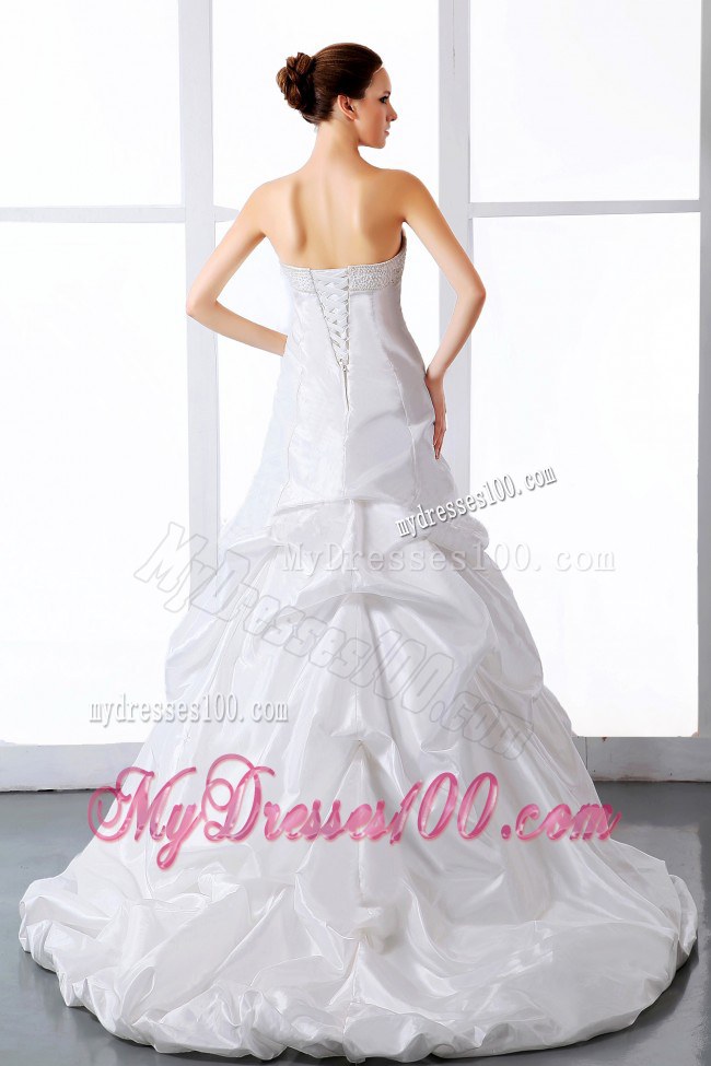 Beaded Bodice for Ruche and Pick-ups Decorate Court Train Wedding Dress