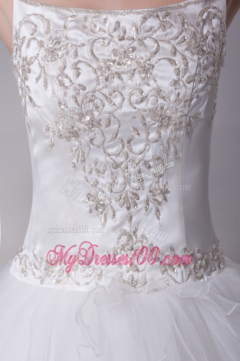 Beading Embroideries Decorated Layers Bridal Dress with Sheer Wide Straps