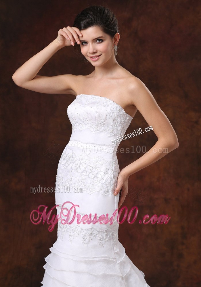 Hot Sale Chapel Train White Wedding Dress Strapless Lace-up Back