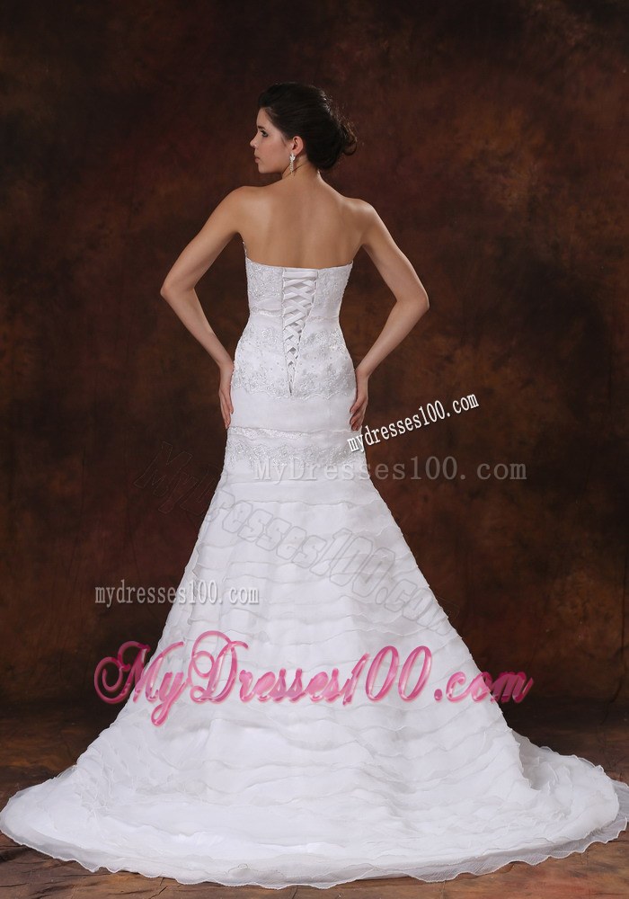 Hot Sale Chapel Train White Wedding Dress Strapless Lace-up Back