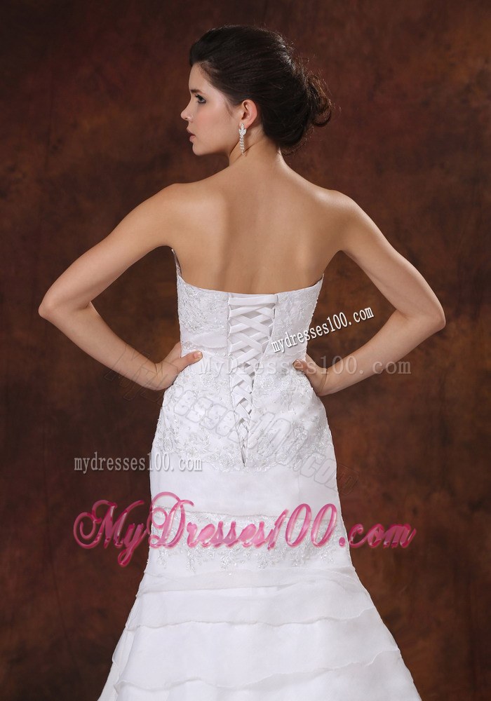 Hot Sale Chapel Train White Wedding Dress Strapless Lace-up Back