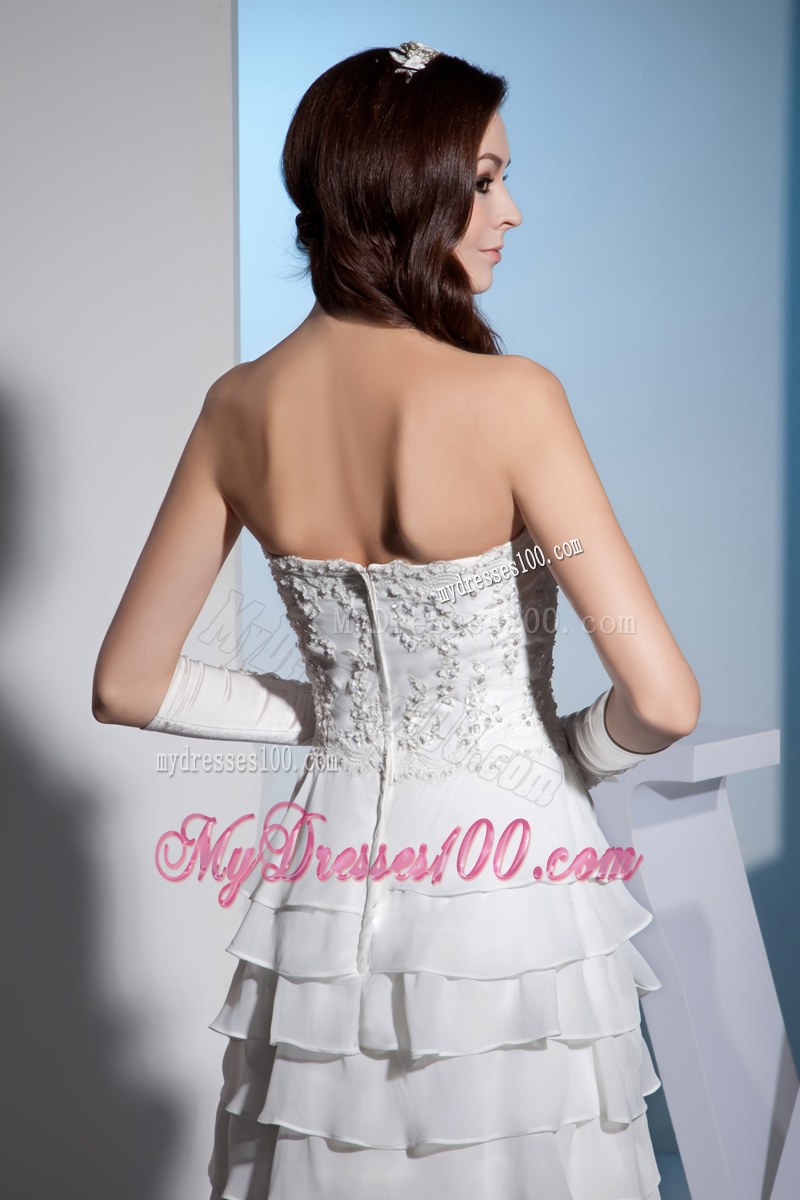 Beading Decorated Tiers Bridal Gown with Gloves in White For Lady