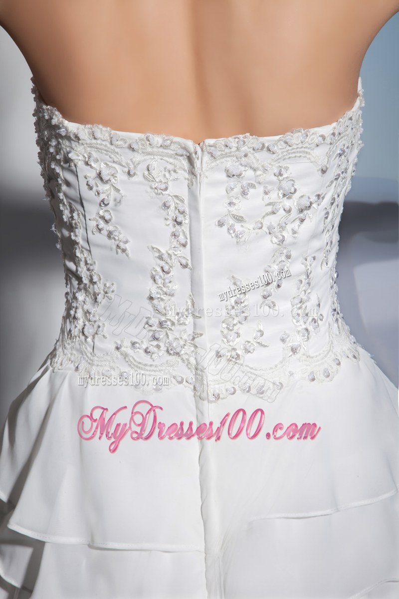 Beading Decorated Tiers Bridal Gown with Gloves in White For Lady