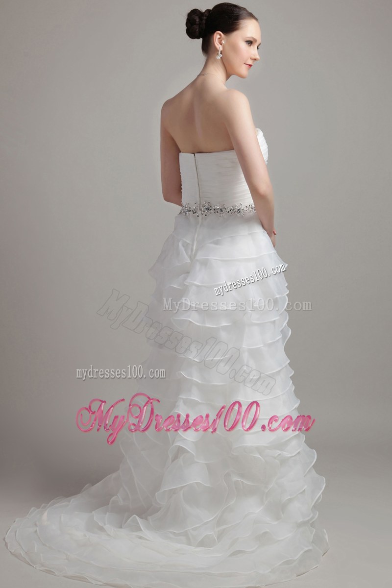 Multi-tiered Beaded Zipper Up Back White Wedding Dress Strapless