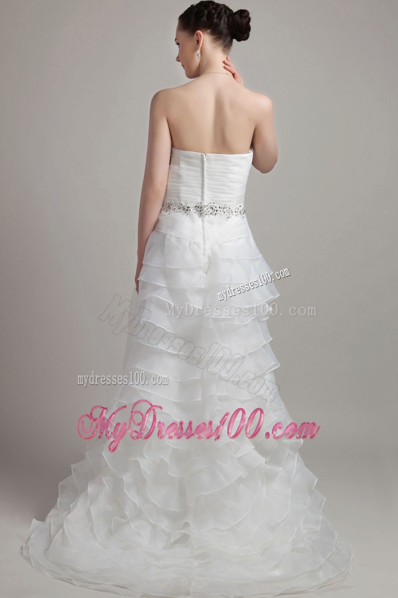 Multi-tiered Beaded Zipper Up Back White Wedding Dress Strapless