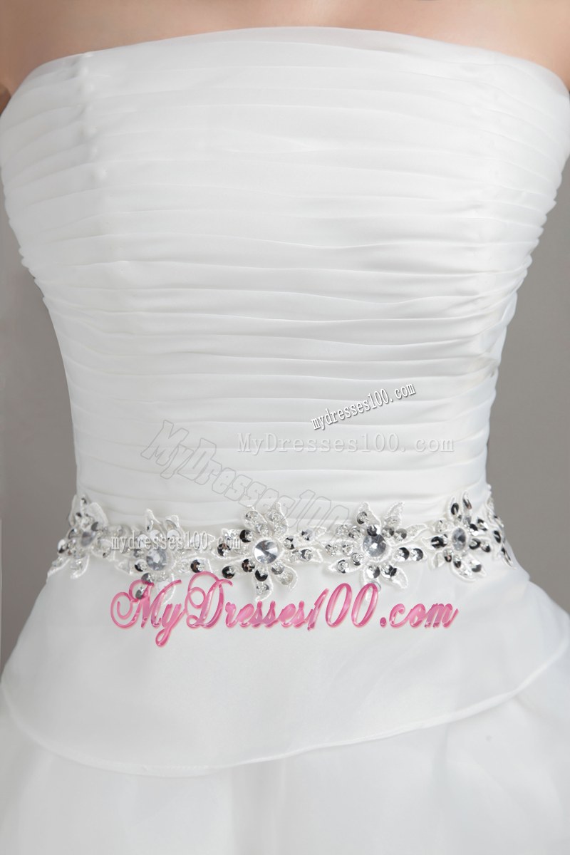 Multi-tiered Beaded Zipper Up Back White Wedding Dress Strapless