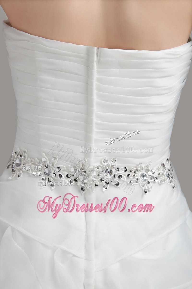 Multi-tiered Beaded Zipper Up Back White Wedding Dress Strapless