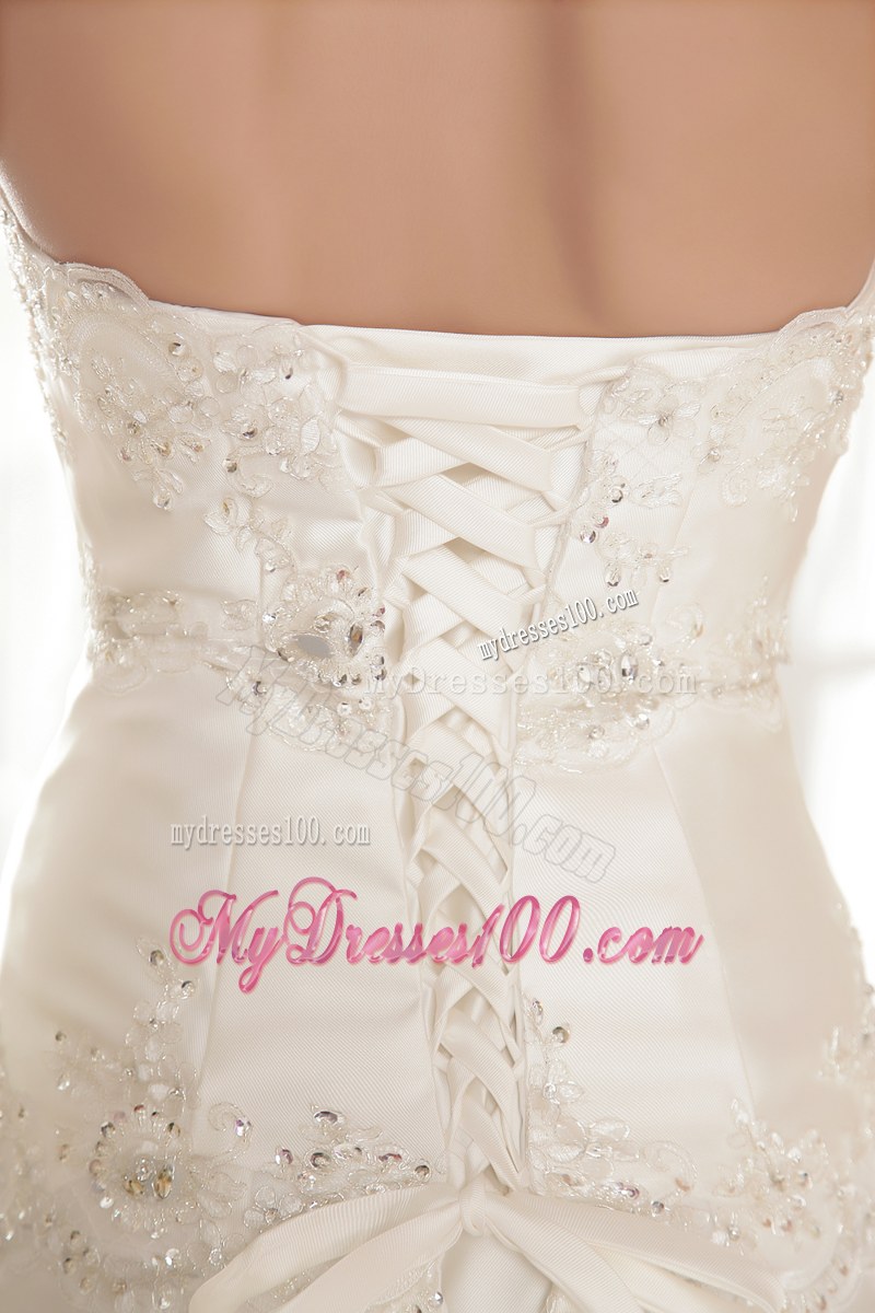 Groovy Mermaid Lace Hem Beaded White Dress for Wedding Strapless